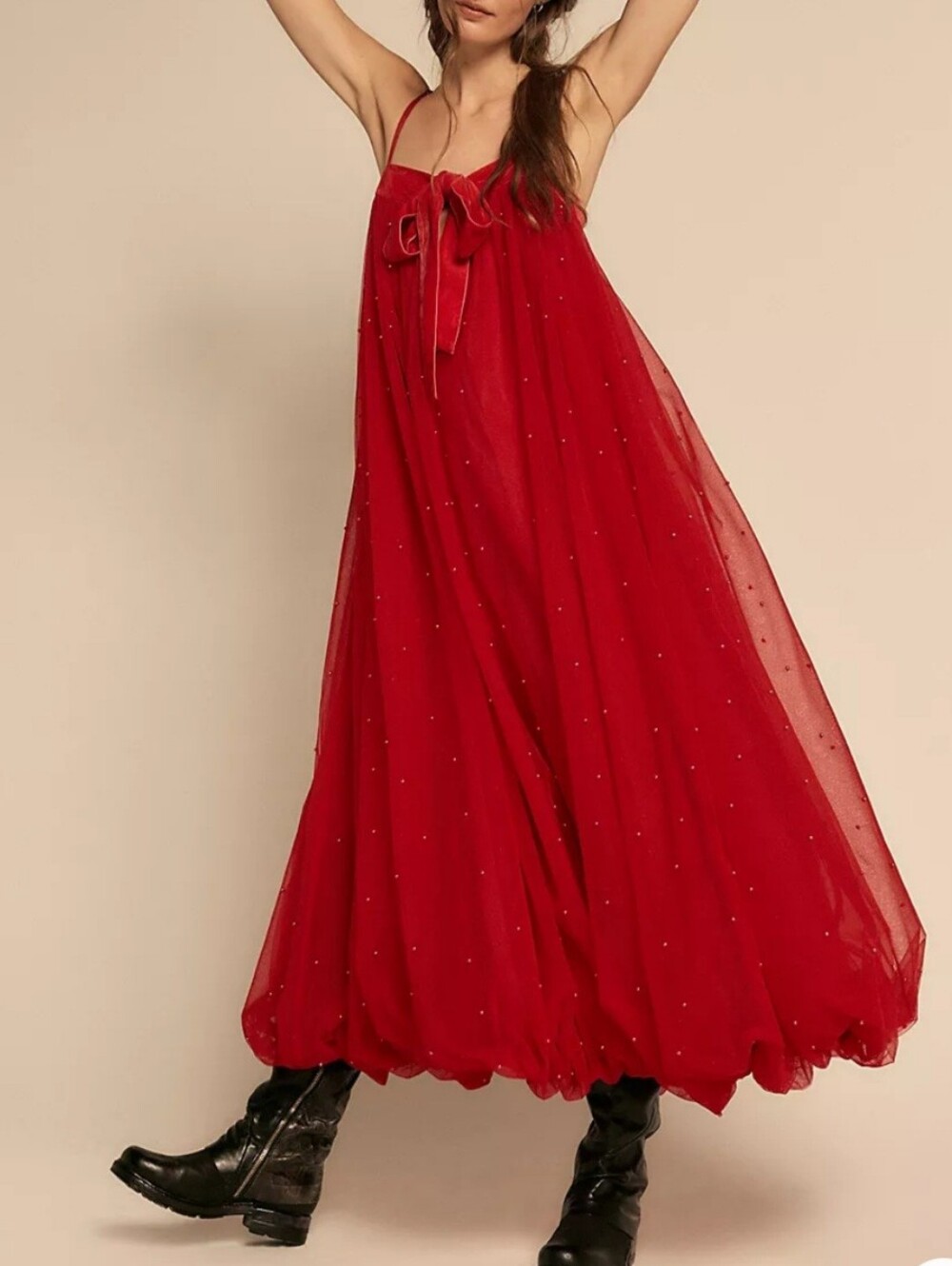 Free People Flowy Tiered Pearl Embalished Tulle Maxi Dress. Retail Price $450
